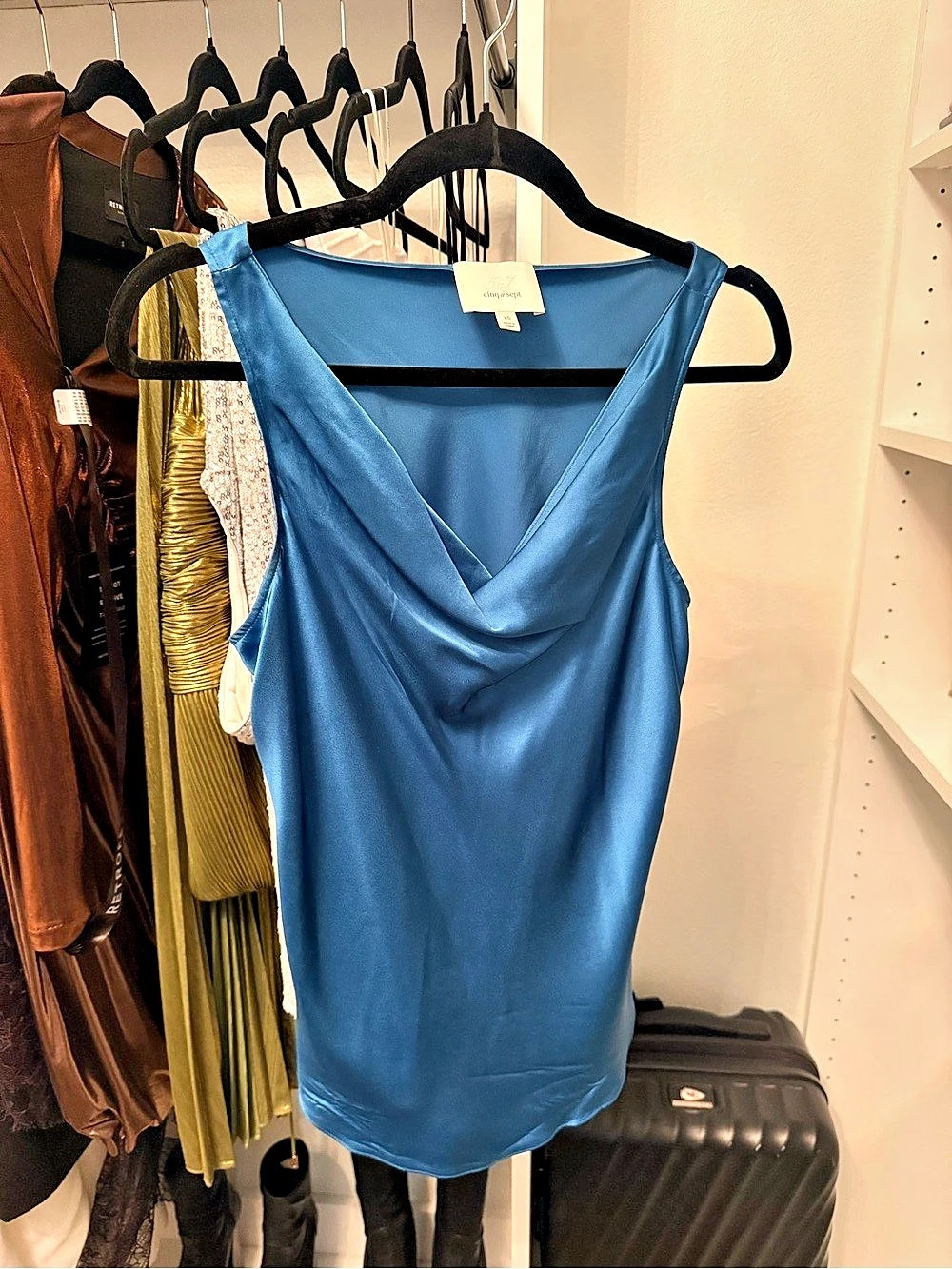 Cinq à Sept Marta Silk Cowl-Neck Camisole Blue XS